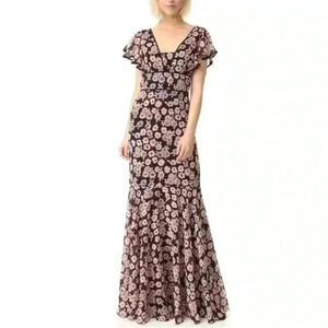 Milly Deni Floral Print Chiffon Maxi Dress Size 2 In Pink Wedding Formal Garden